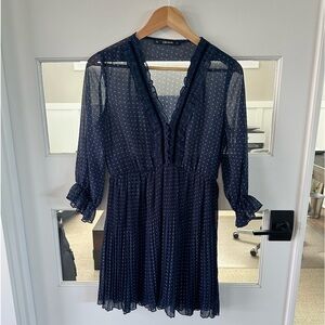Zara Navy Polka Dot Dress Knee Length Size M